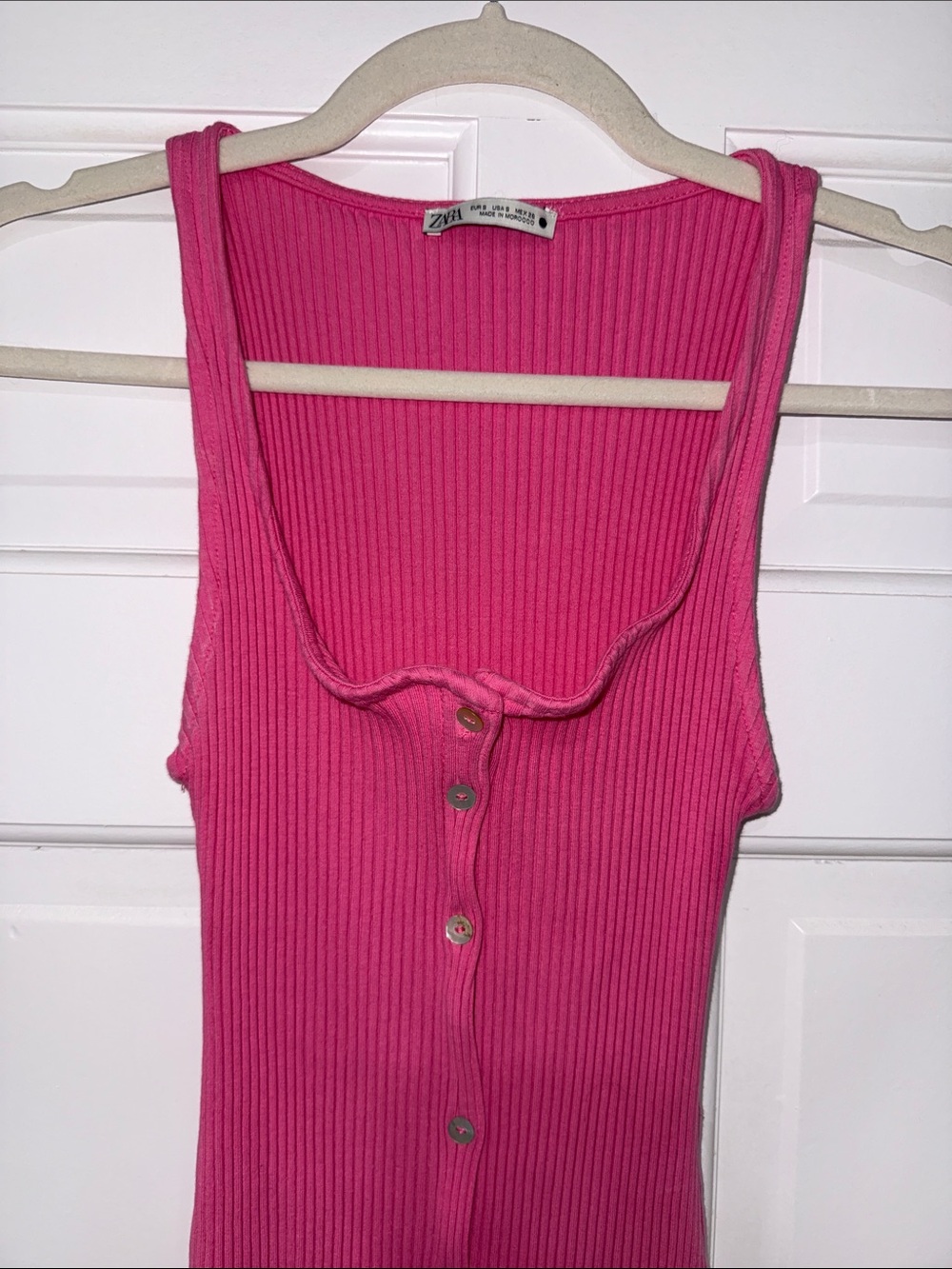 Zara Hot Pink Ribbed Button-Down Midi Dress